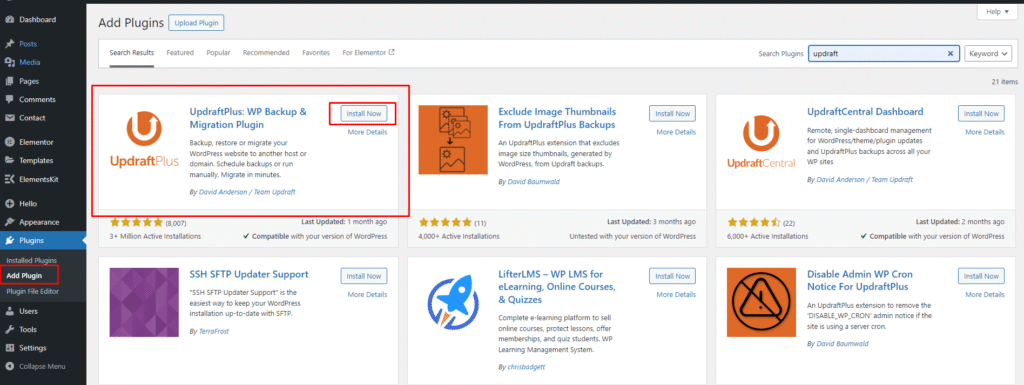 Install Updraft Plugin by clicking install button