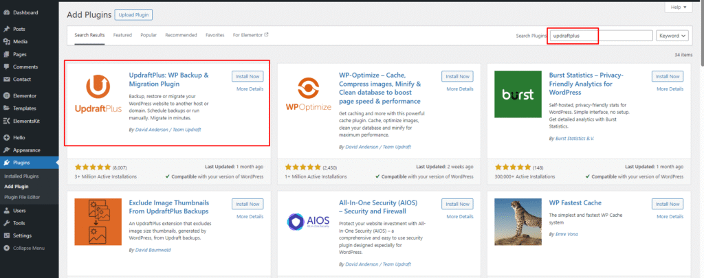 Search Updraftplus