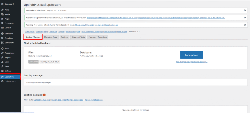 UpdraftPlus Dashboard