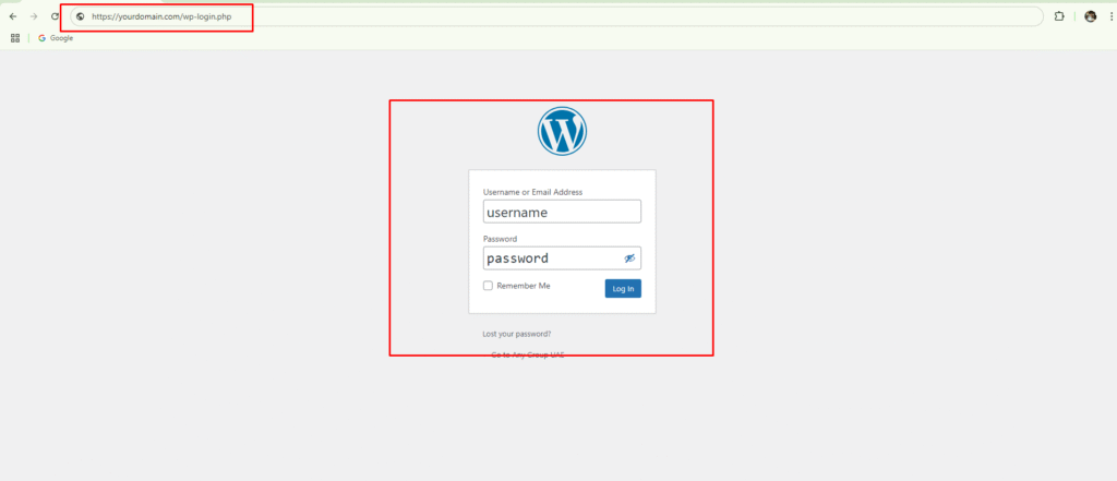 WordPress Admin Login Page